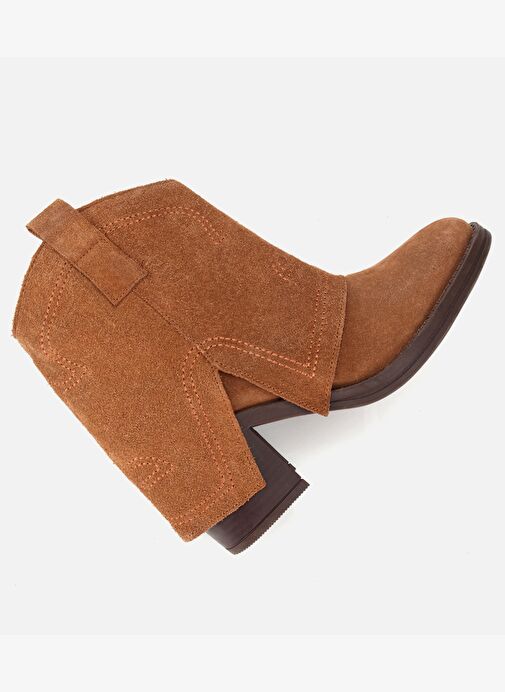 Kadın Süet Deri Taba Dikiş Detaylı Kovboy /Western Topuklu Bot 01BOH315740A370 - Görsel 7