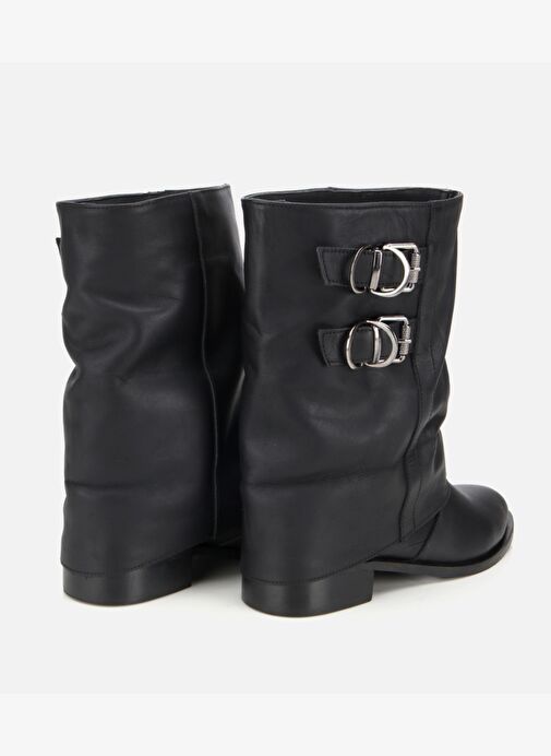 Kadın Deri Siyah Tokalı Kırışık Görünümlü Kovboy/Western Düz Bot 01BOH315750A100 - Görsel 5