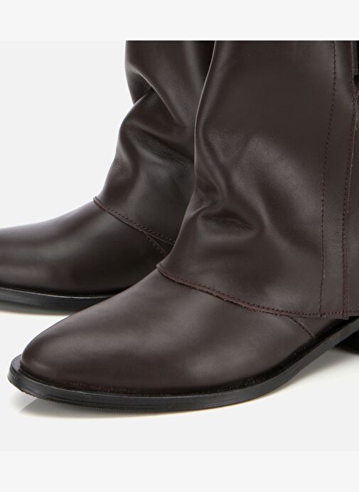 Kadın Deri Kahverengi Tokalı Kırışık Görünümlü Kovboy/Western Düz Bot 01BOH315760A480 - Görsel 4