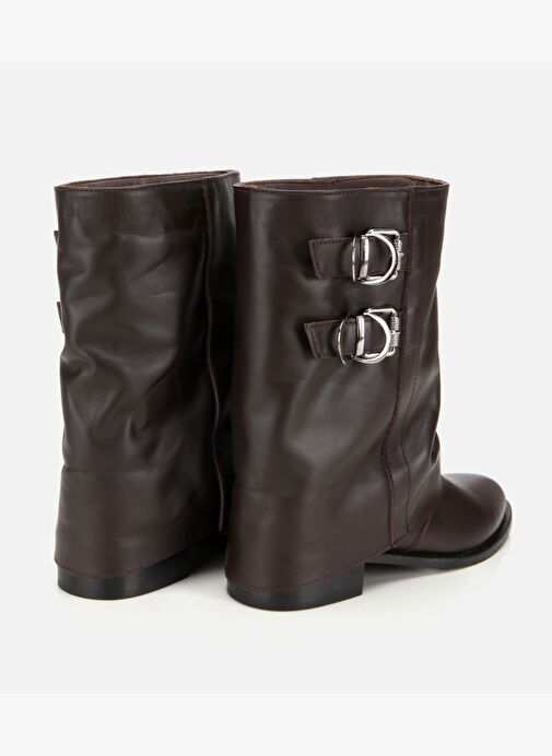 Kadın Deri Kahverengi Tokalı Kırışık Görünümlü Kovboy/Western Düz Bot 01BOH315760A480 - Görsel 5