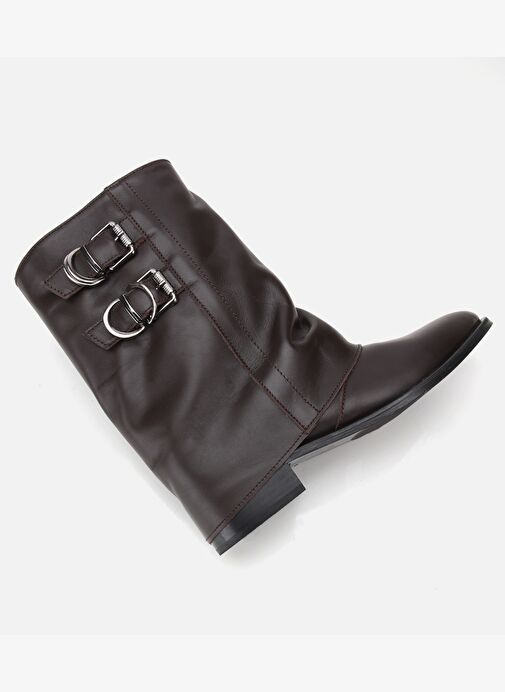 Kadın Deri Kahverengi Tokalı Kırışık Görünümlü Kovboy/Western Düz Bot 01BOH315760A480 - Görsel 7