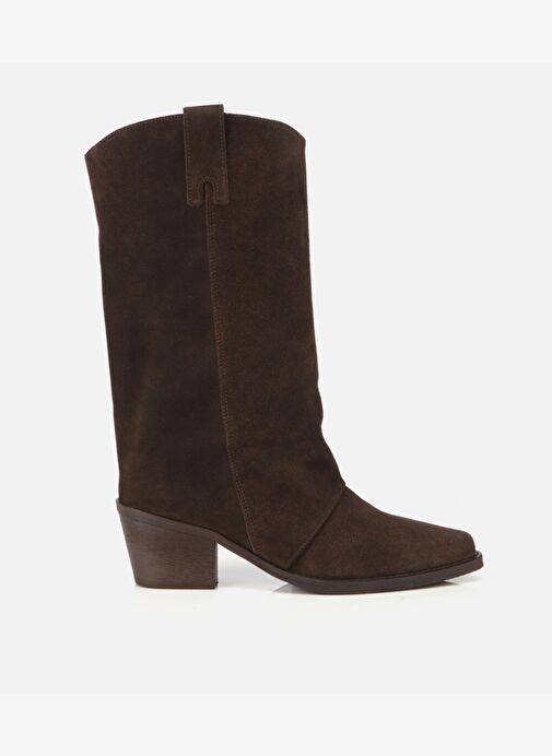 Kadın Süet Deri Kahverengi Kovboy Topuklu Bot 01BOH316810A480 - Görsel 2