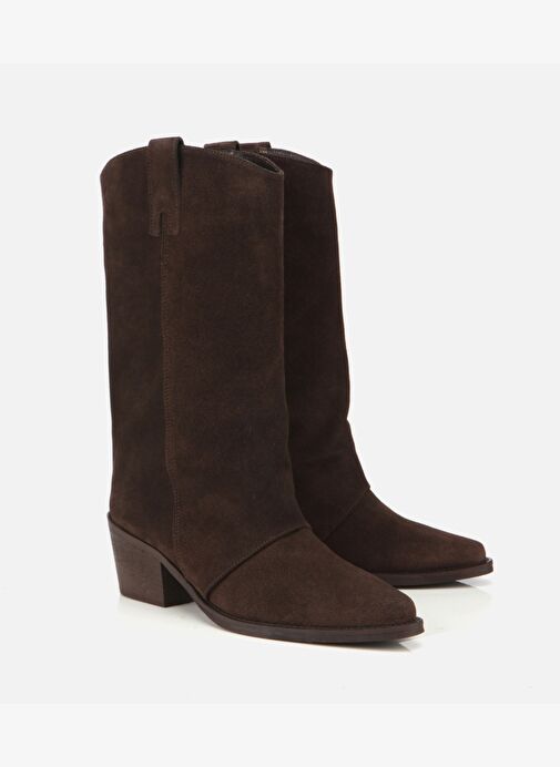 Kadın Süet Deri Kahverengi Kovboy Topuklu Bot 01BOH316810A480 - Görsel 3