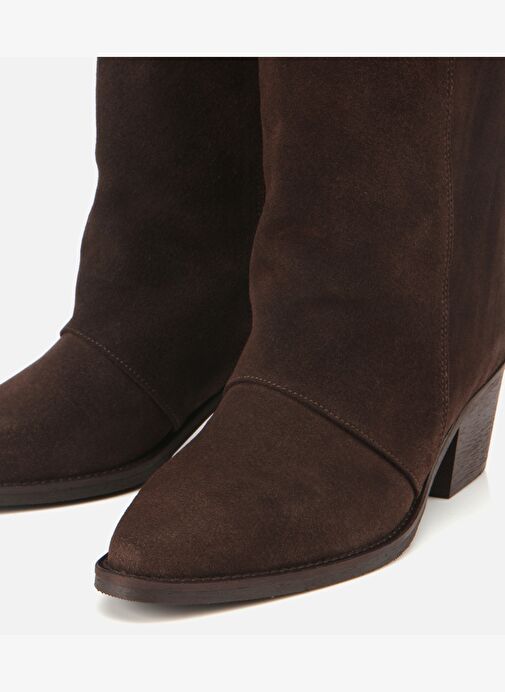 Kadın Süet Deri Kahverengi Kovboy Topuklu Bot 01BOH316810A480 - Görsel 5