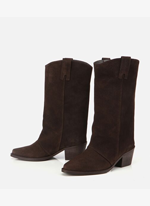 Kadın Süet Deri Kahverengi Kovboy Topuklu Bot 01BOH316810A480 - Görsel 6