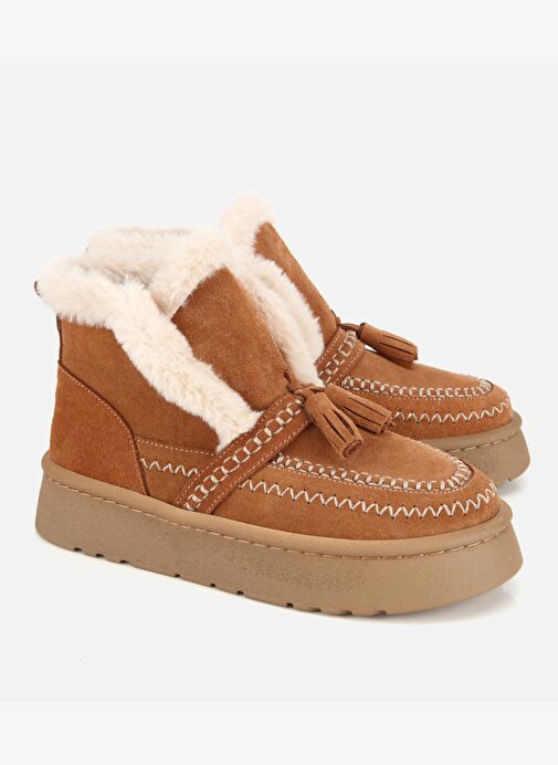 Hotiç Hotiç Kadın Süet Deri Taba İçi Kürklü Püskül Detaylı Düz Bot 01BOH316860A370 | Boyner Taba - 3. görsel