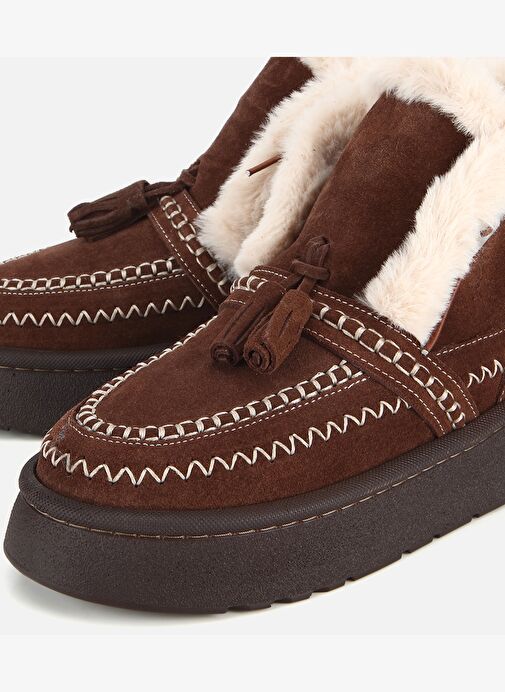 Hotiç Hotiç Kadın Süet Deri Kahverengi İçi Kürklü Püskül Detaylı Düz Bot 01BOH316860A480 | Boyner Kahverengi - 4. görsel