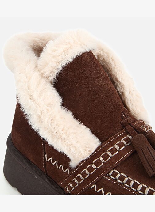 Hotiç Hotiç Kadın Süet Deri Kahverengi İçi Kürklü Püskül Detaylı Düz Bot 01BOH316860A480 | Boyner Kahverengi - 7. görsel