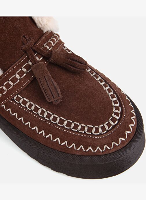 Hotiç Hotiç Kadın Süet Deri Kahverengi İçi Kürklü Püskül Detaylı Düz Bot 01BOH316860A480 | Boyner Kahverengi - 8. görsel