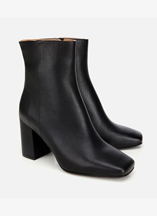 Kadın Deri Siyah Küt Burunlu Topuklu Bot 01BOH317740A100 - Görsel 3