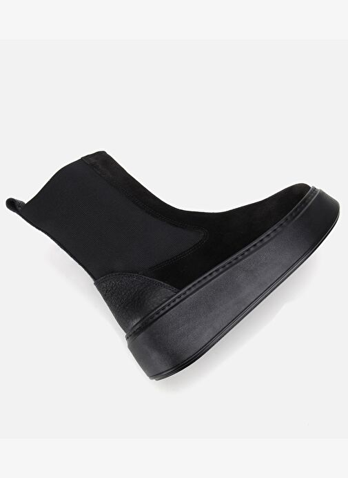 Kadın Süet Deri Siyah Lastik Detaylı Kalın Tabanlı Düz Bot 01BOH317830A100 - Görsel 7