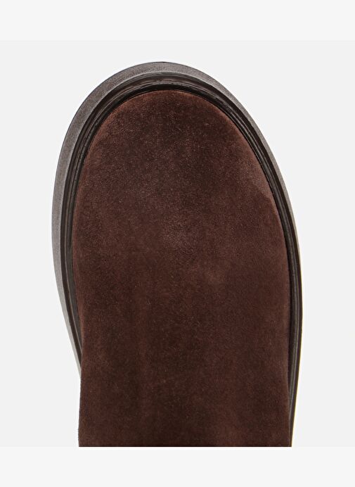 Kadın Süet Deri Kahverengi Lastik Detaylı Kalın Tabanlı Düz Bot 01BOH317830A480 - Görsel 6