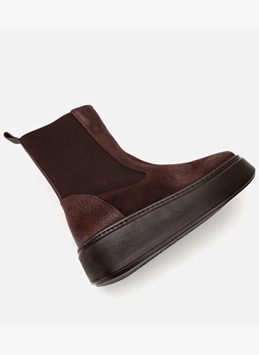 Kadın Süet Deri Kahverengi Lastik Detaylı Kalın Tabanlı Düz Bot 01BOH317830A480 - Görsel 7