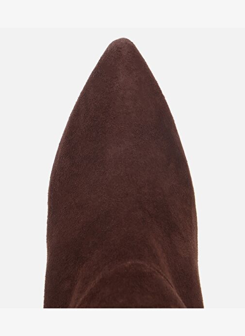 Kadın Süet Deri Kahverengi Büzgülü Sivri Burunlu İnce Topuklu Bot 01BOH317940A480 - Görsel 6