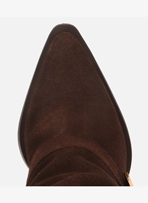 Kadın Süet Deri Kahverengi Pantolon Görünümlü Gold Tokalı Topuklu Bot 01BOH317980A480 - Görsel 6