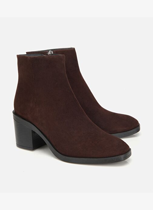 Kadın Süet Deri Kahverengi Fermuarlı Topuklu Bot 01BOH318370A480 - Görsel 4