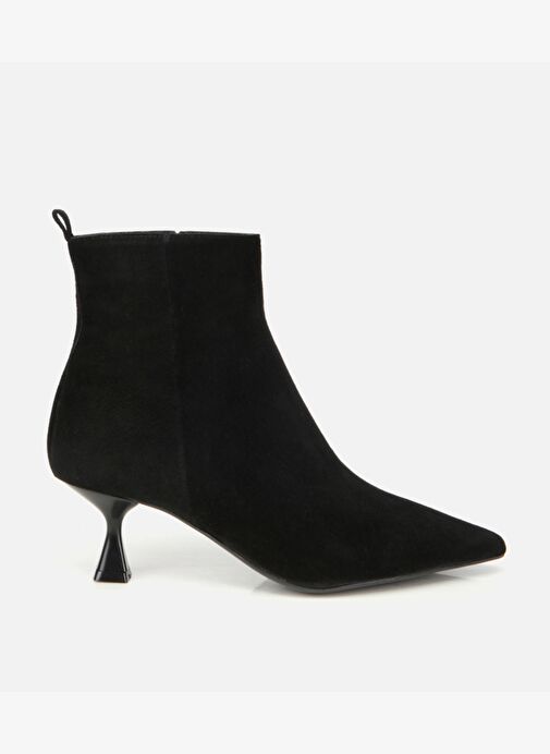 Kadın Süet Deri Siyah Topuk Detaylı Bilekte Kısa Topuklu Bot 01BOH318450A100 - Görsel 2