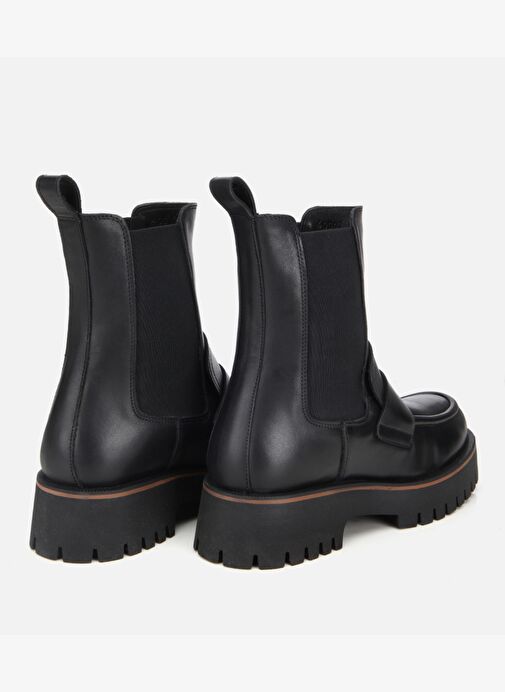 Kadın Deri Siyah Lastik Detaylı Bantlı Düz Bot 01BOH318510A100 - Görsel 5