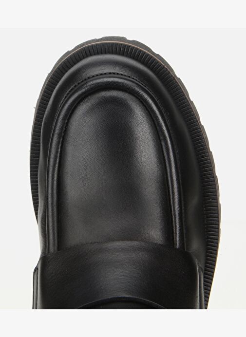 Kadın Deri Siyah Lastik Detaylı Bantlı Düz Bot 01BOH318510A100 - Görsel 6