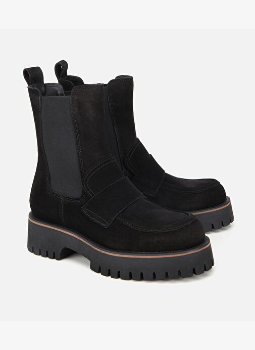 Kadın Süet Deri Siyah Lastik Detaylı Bantlı Düz Bot 01BOH318520A100 - Görsel 3