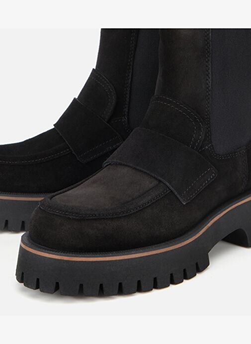 Kadın Süet Deri Siyah Lastik Detaylı Bantlı Düz Bot 01BOH318520A100 - Görsel 4