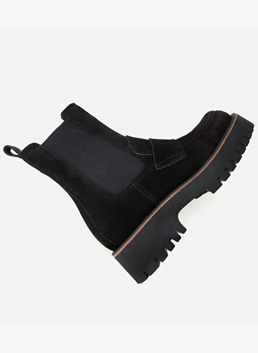 Kadın Süet Deri Siyah Lastik Detaylı Bantlı Düz Bot 01BOH318520A100 - Görsel 7