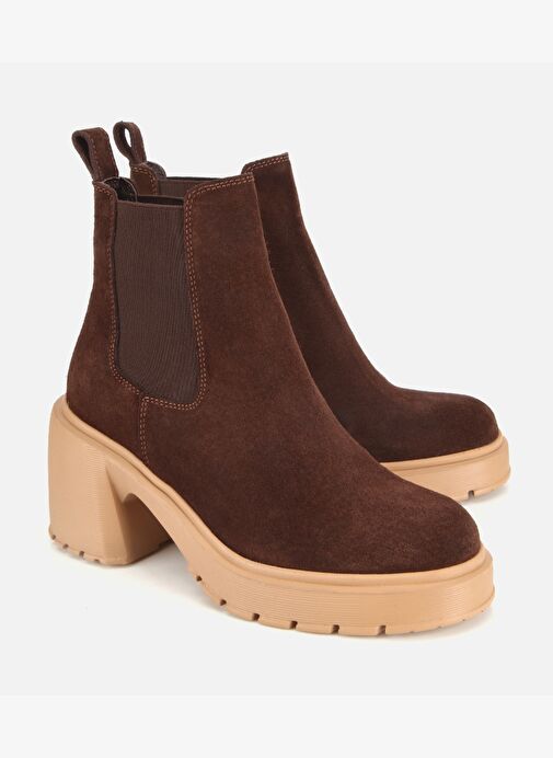 Hotiç Hotiç Kadın Süet Deri Kahverengi Lastik Detaylı Topuklu Bot 01BOH318530A480 | Boyner Kahverengi - 3. görsel