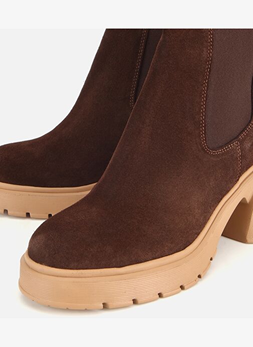Hotiç Hotiç Kadın Süet Deri Kahverengi Lastik Detaylı Topuklu Bot 01BOH318530A480 | Boyner Kahverengi - 4. görsel