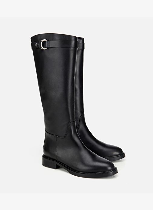 Kadın Deri Siyah Tokalı Binici Düz Çizme 01CIH313250A100 - Görsel 3