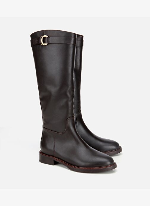 Kadın Deri Kahverengi Tokalı Binici Düz Çizme 01CIH313250A480 - Görsel 3