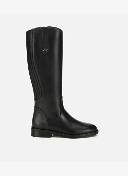 Kadın Deri Siyah Lastik Detaylı Binici Düz Çizme 01CIH313330A100 - Görsel 2