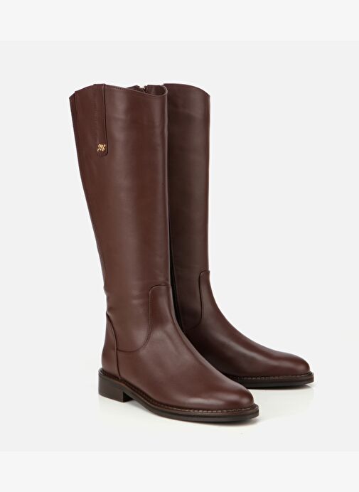 Kadın Deri Kahverengi Lastik Detaylı Binci Düz Çizme 01CIH313330A420 - Görsel 3