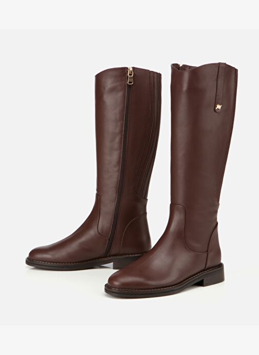 Kadın Deri Kahverengi Lastik Detaylı Binci Düz Çizme 01CIH313330A420 - Görsel 5