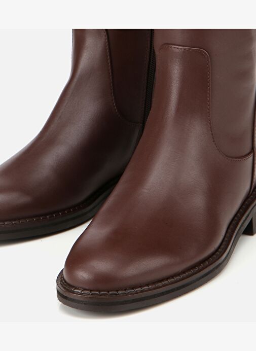 Kadın Deri Kahverengi Lastik Detaylı Binci Düz Çizme 01CIH313330A420 - Görsel 6