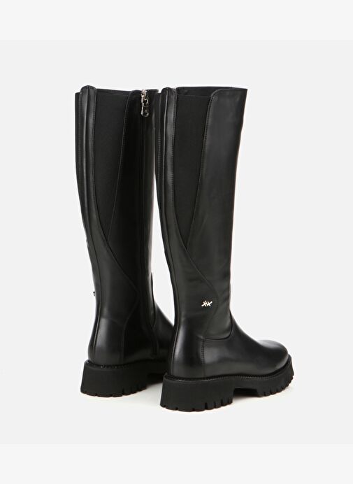 Kadın Deri Siyah Lastik Detaylı Binici Düz Çizme 01CIH313340A100 - Görsel 4