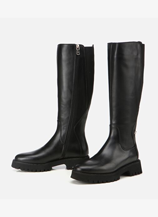 Kadın Deri Siyah Lastik Detaylı Binici Düz Çizme 01CIH313340A100 - Görsel 5