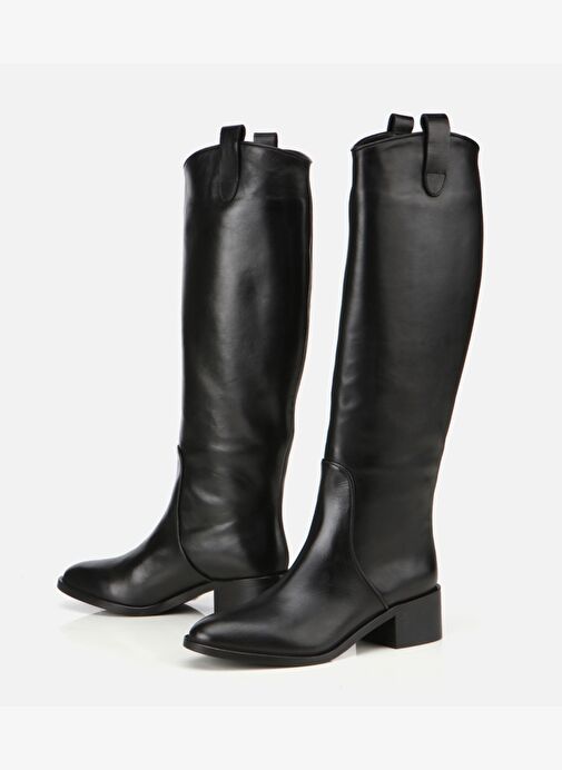 Kadın Deri Siyah Binici Uzun Düz Çizme 01CIH313360A100 - Görsel 5