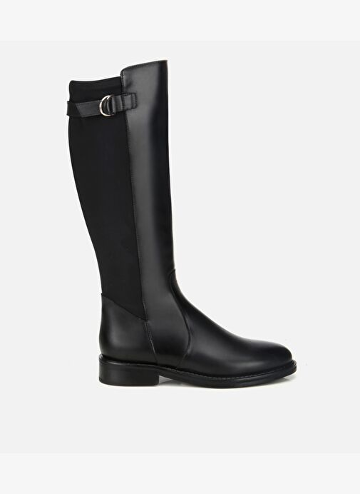 Kadın Deri Siyah Tokalı Streç Detaylı Düz Çizme 01CIH313460A100 - Görsel 2