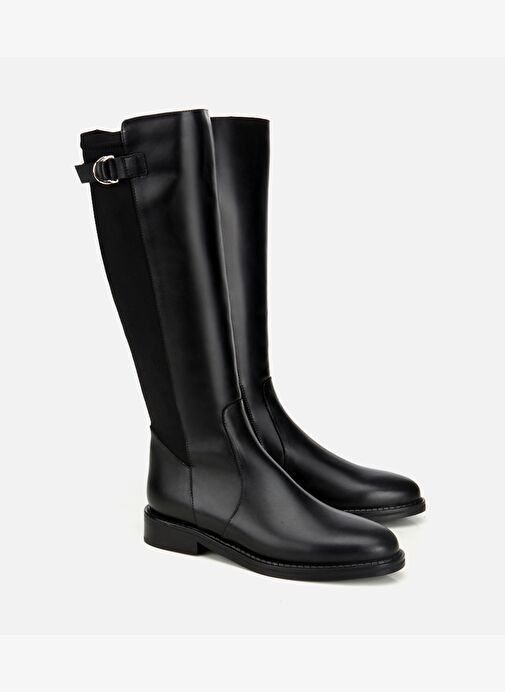 Kadın Deri Siyah Tokalı Streç Detaylı Düz Çizme 01CIH313460A100 - Görsel 3