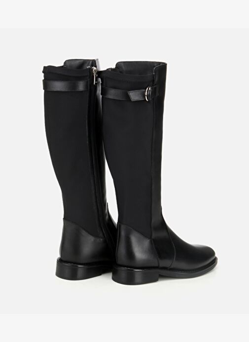 Kadın Deri Siyah Tokalı Streç Detaylı Düz Çizme 01CIH313460A100 - Görsel 5