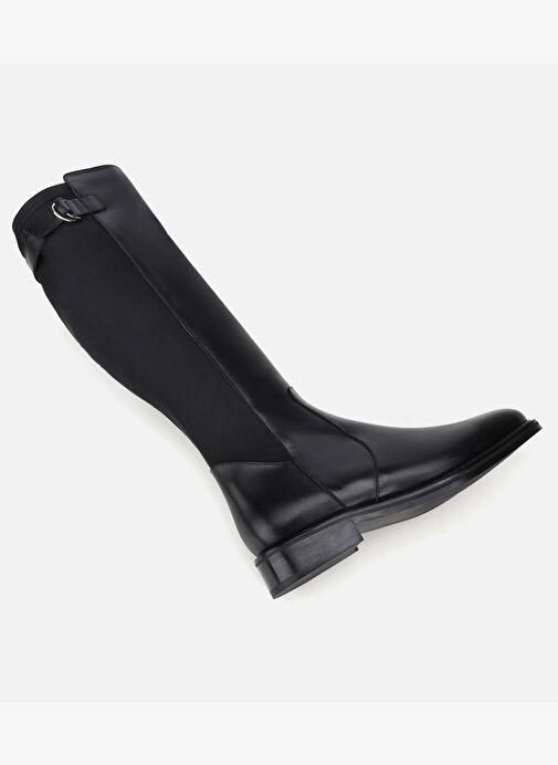 Kadın Deri Siyah Tokalı Streç Detaylı Düz Çizme 01CIH313460A100 - Görsel 7