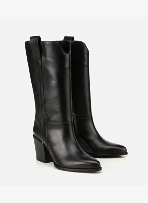 Kadın Deri Siyah Metal Detaylı Topuklu Çizme 01CIH313490A100 - Görsel 3