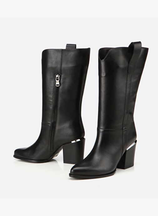Kadın Deri Siyah Metal Detaylı Topuklu Çizme 01CIH313490A100 - Görsel 5