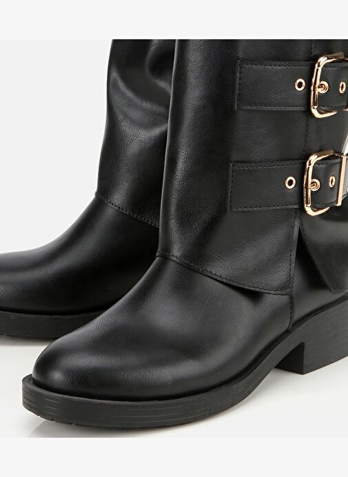 Kadın Siyah Tokalı Düz Çizme 01CIH315130A100 - Görsel 4