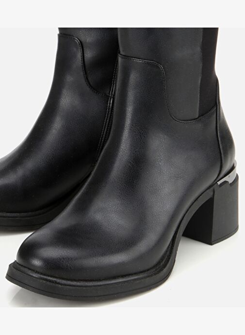 Kadın Siyah Streç Metal Detaylı Topuklu Çizme 01CIH315150A100 - Görsel 4