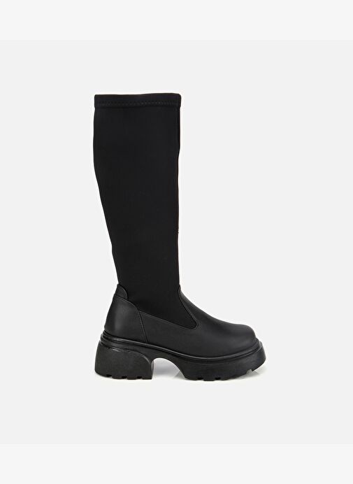 Kadın Siyah Streç Kalın Tabanlı Düz Çizme 01CIH315170A100 - Görsel 2