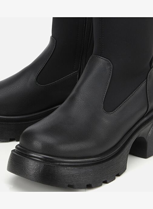 Kadın Siyah Streç Kalın Tabanlı Düz Çizme 01CIH315170A100 - Görsel 4