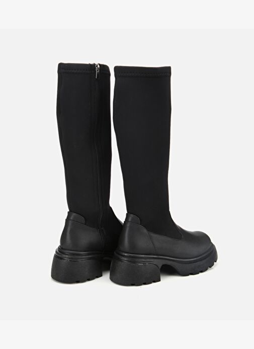 Kadın Siyah Streç Kalın Tabanlı Düz Çizme 01CIH315170A100 - Görsel 5