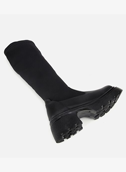Kadın Siyah Streç Kalın Tabanlı Düz Çizme 01CIH315170A100 - Görsel 7
