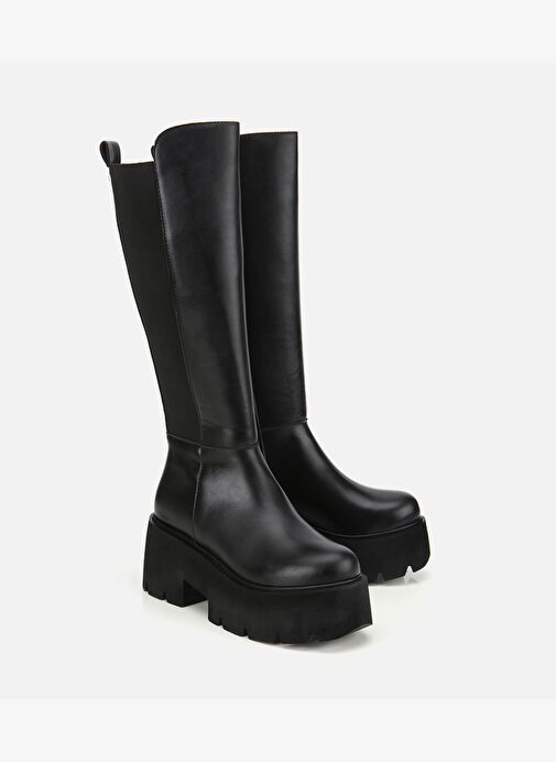 Kadın Siyah Streç Kalın Tabanlı Düz Çizme 01CIH315180A100 - Görsel 3